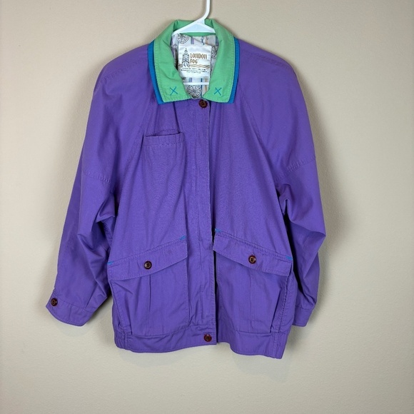 London Fog Vintage Purple/Green Hidden Metal Zip Front Jacket; Size L - Picture 1 of 11